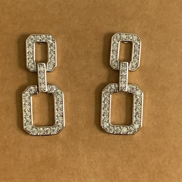 Silver Plated CZ Link Earrings - Picture 2 of 5